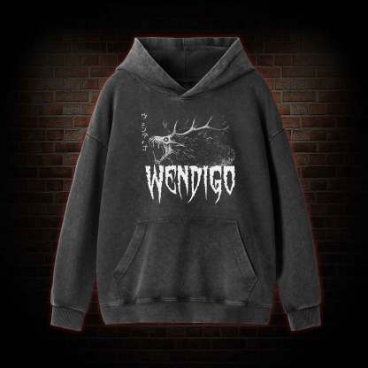 Wendigo Scary Monster Washed Hoodie