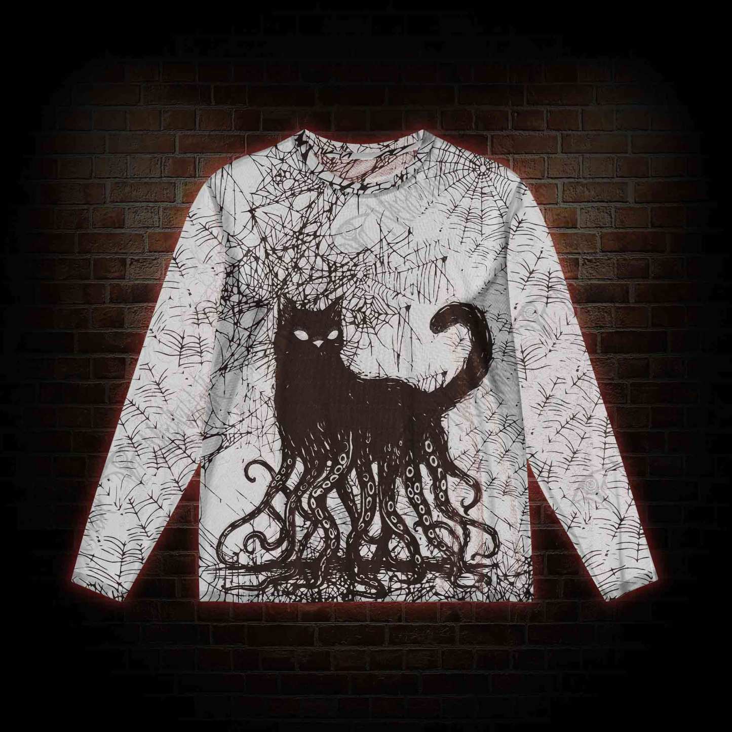 Octopus And Black Cat Mesh Long Sleeve Top