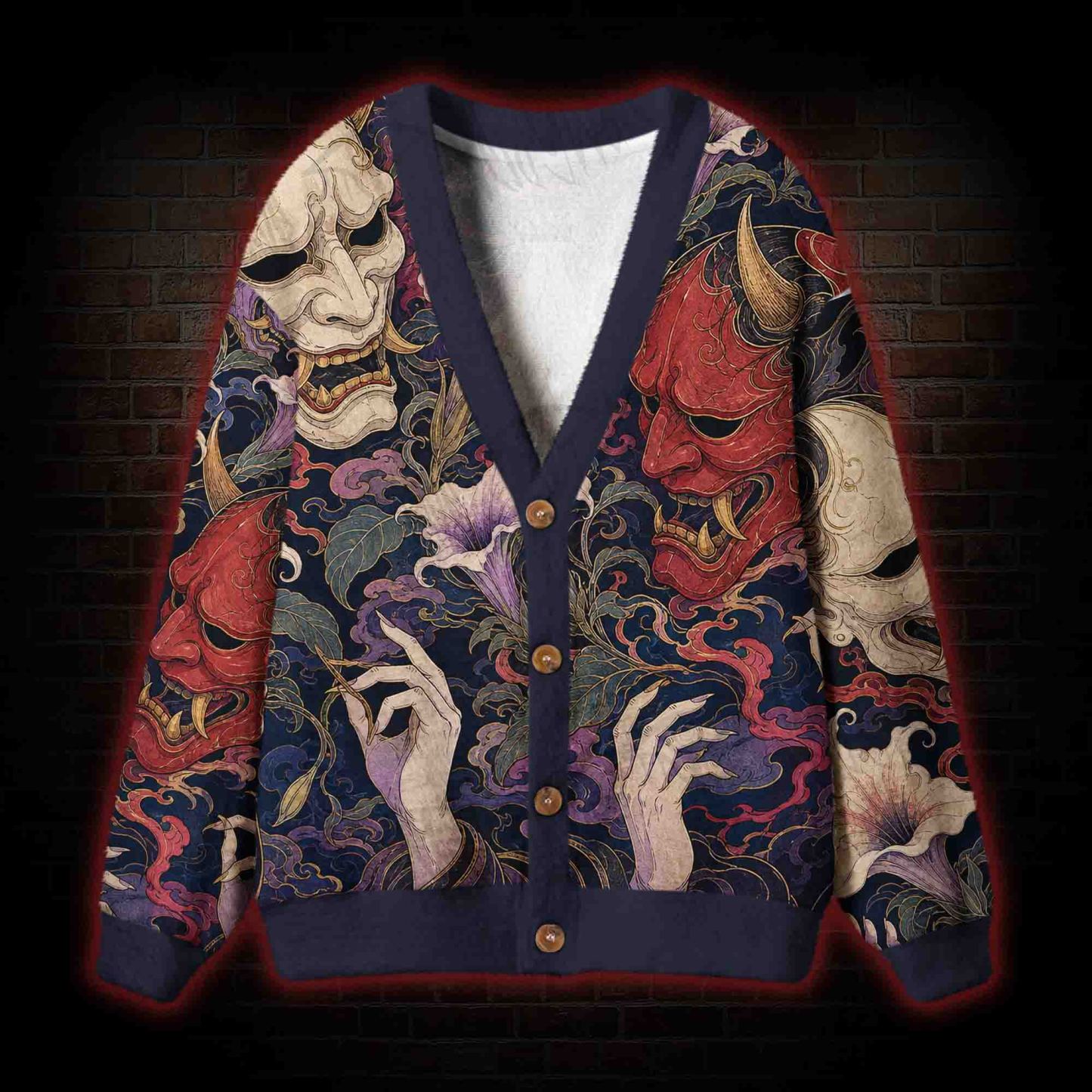 Japanese Hannya Demon Cardigan Sweater