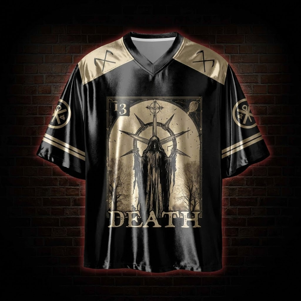 Death in Cloak Tarot Card Shiny Oversized Jersey