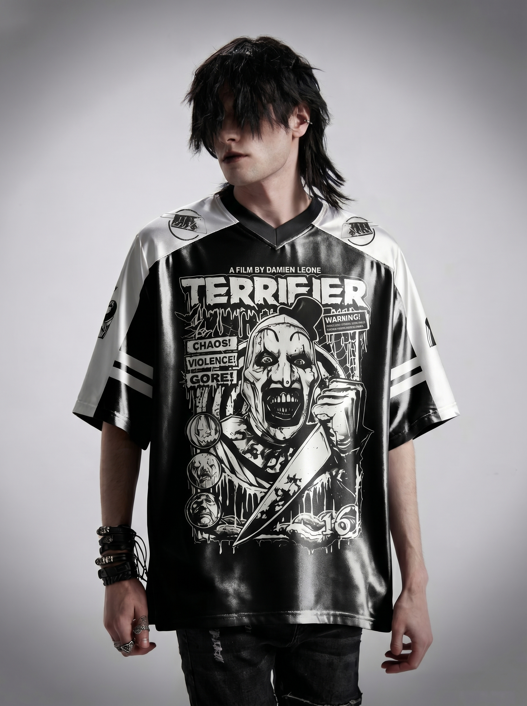 Warning Chaos Violence Bloodshed Shiny Oversized Jersey