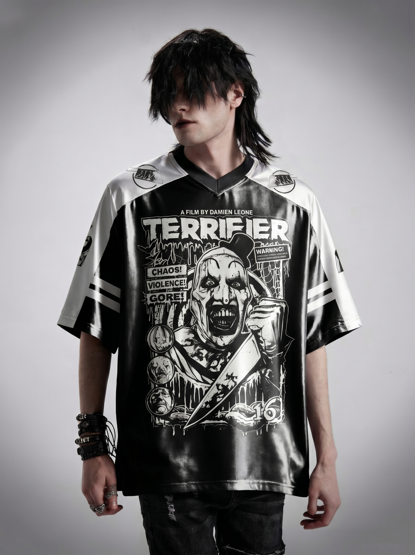 Warning Chaos Violence Bloodshed Shiny Oversized Jersey