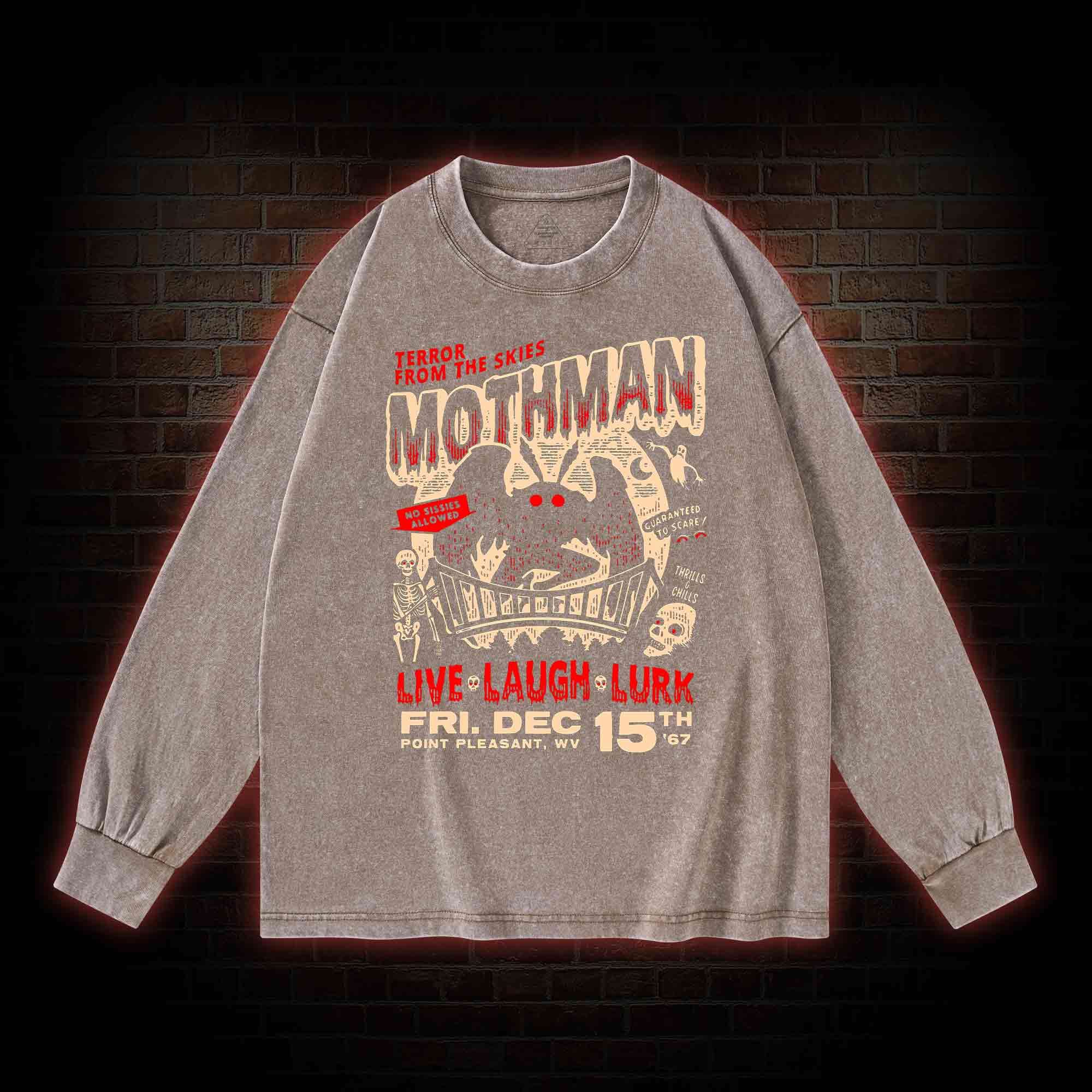 Mothman Live Laugh Lurk Washed Long-Sleeve T-shirt