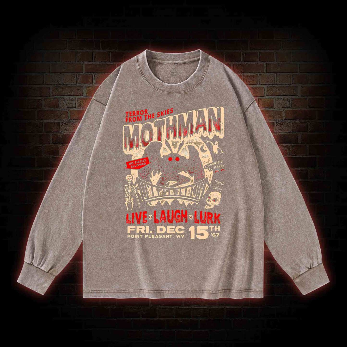 Mothman Live Laugh Lurk Washed Long-Sleeve T-shirt