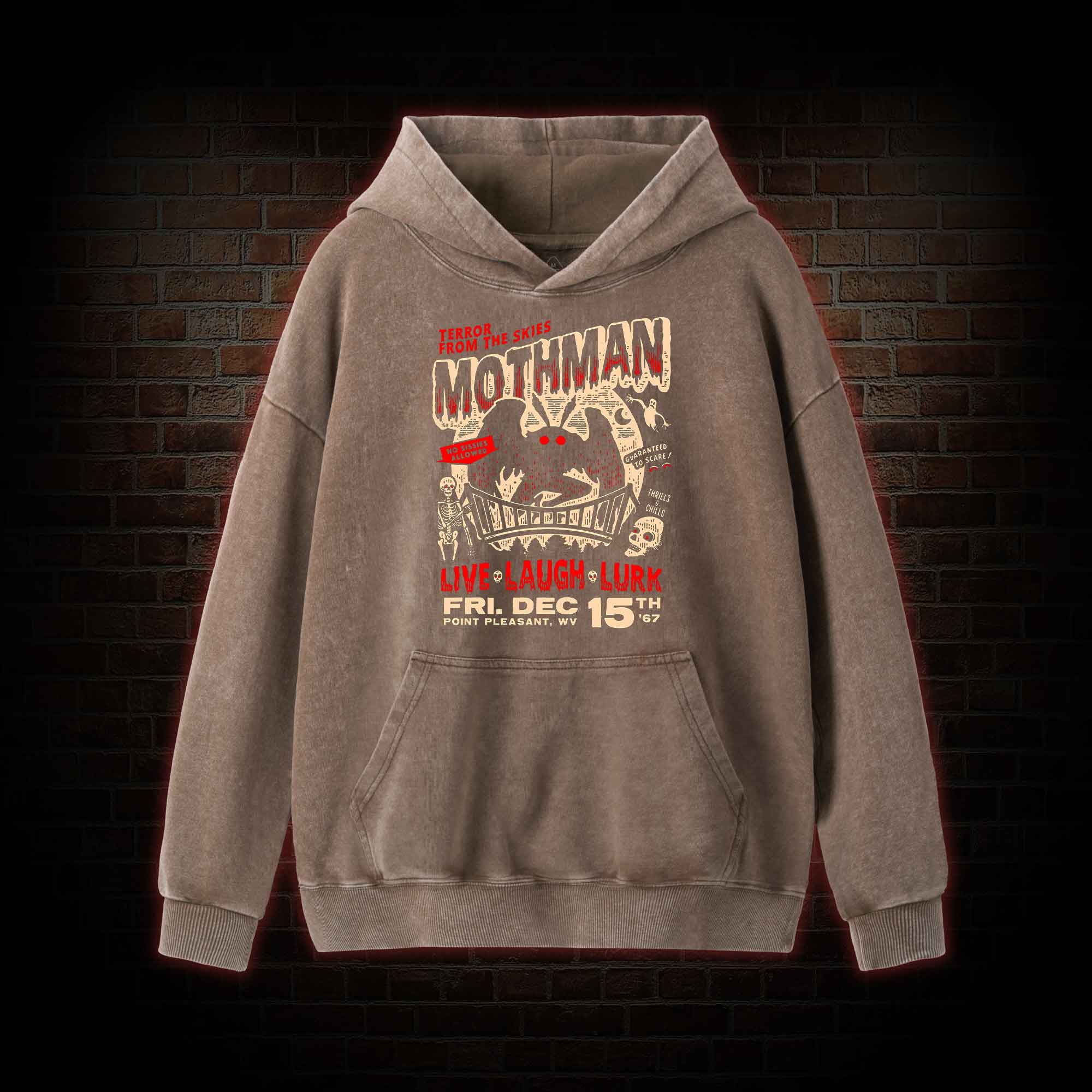 Mothman Live Laugh Lurk Washed Hoodie