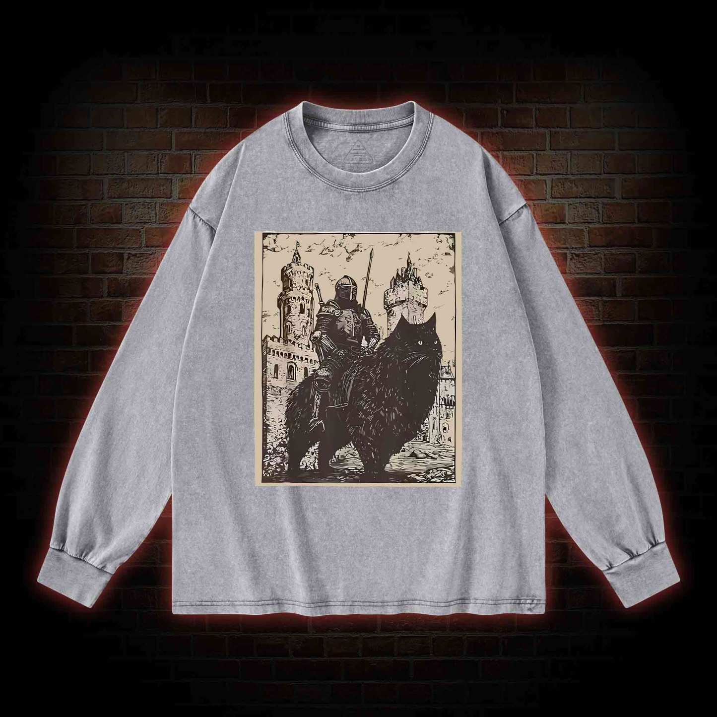Knight Cat Rider Vintage Washed Long-Sleeve T-shirt