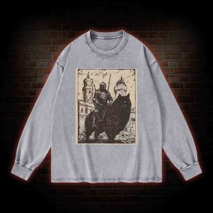 Knight Cat Rider Vintage Washed Long-Sleeve T-shirt