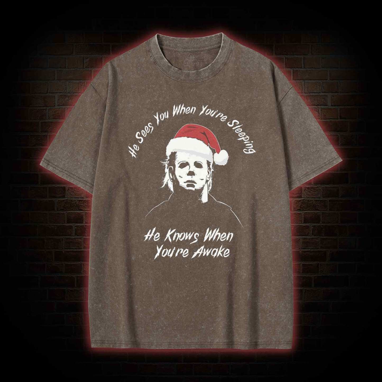 He Sees You When You're Sheeping Washed T-shirt