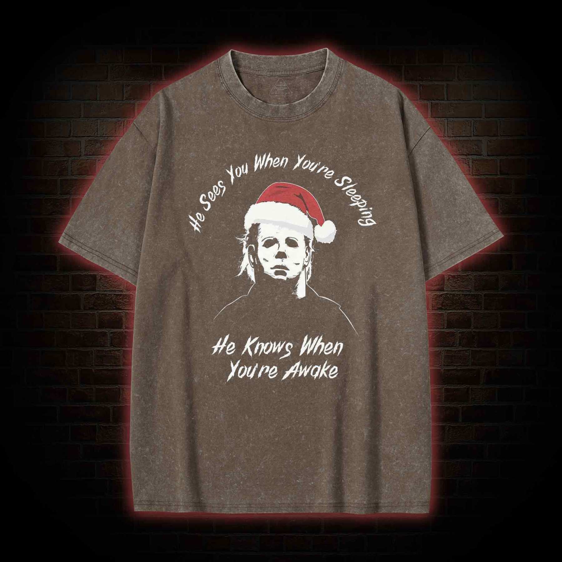 He Sees You When You're Sheeping Washed T-shirt