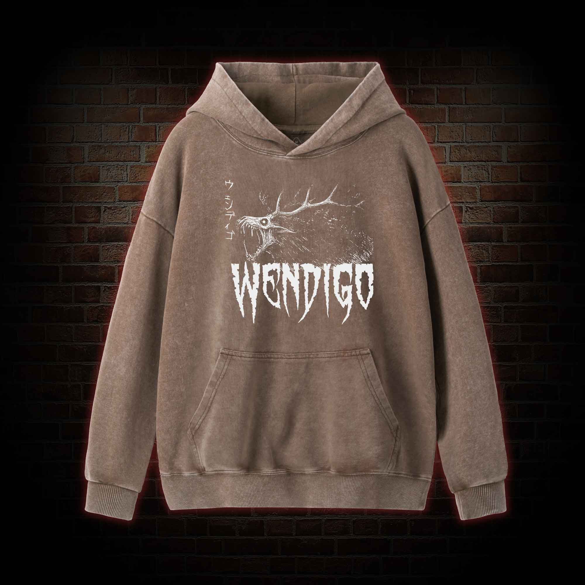 Wendigo Scary Monster Washed Hoodie