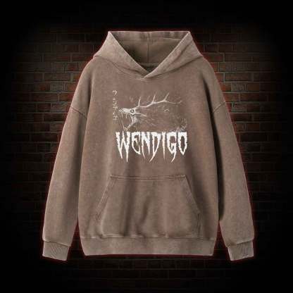 Wendigo Scary Monster Washed Hoodie