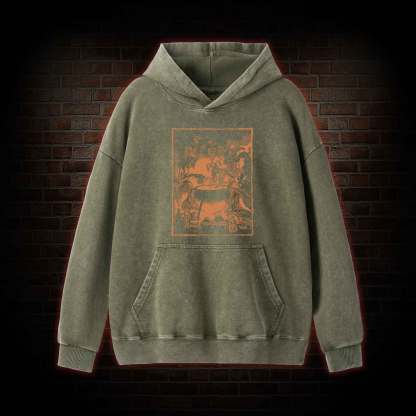 Three Witches Around Cauldron Washed Hoodie