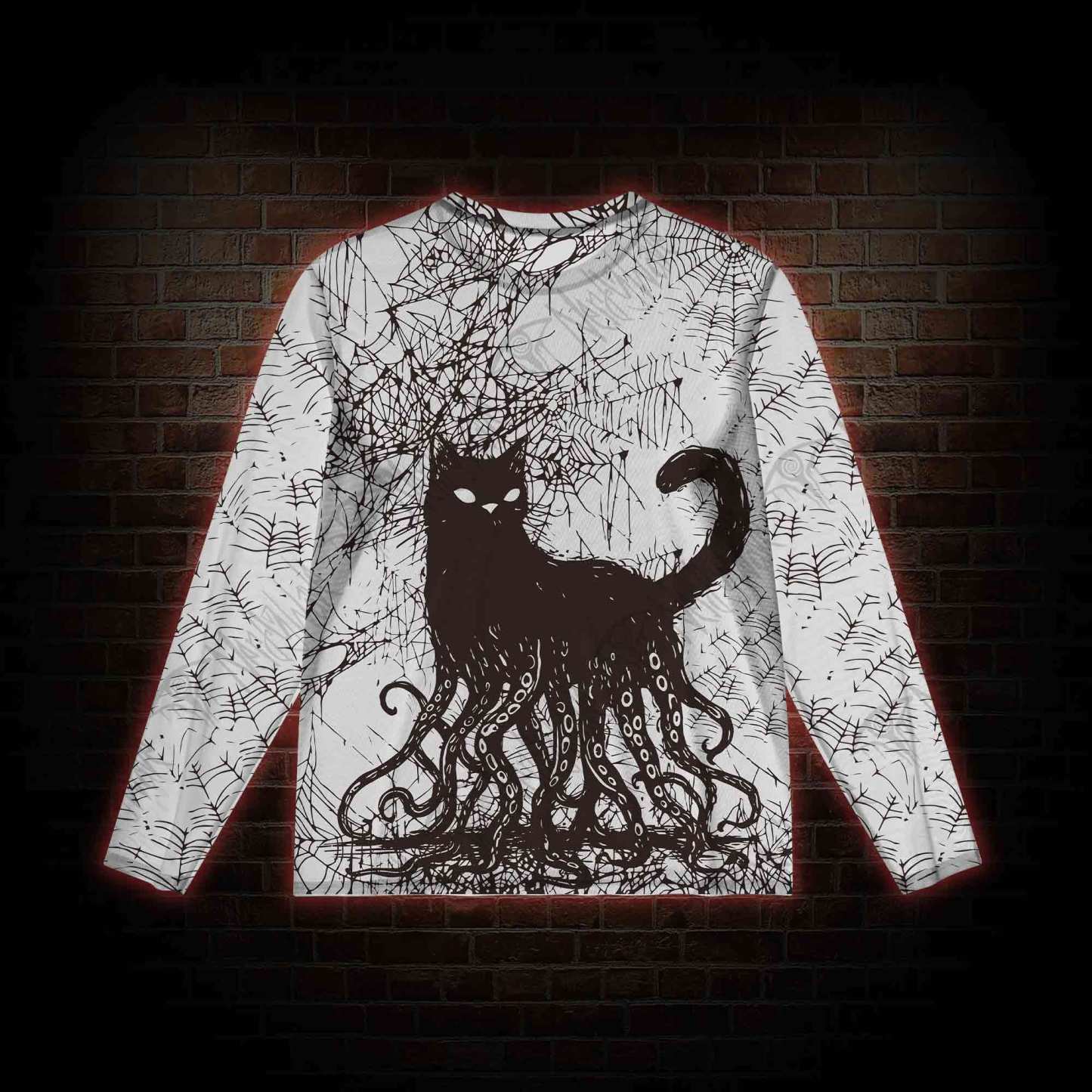 Octopus And Black Cat Mesh Long Sleeve Top