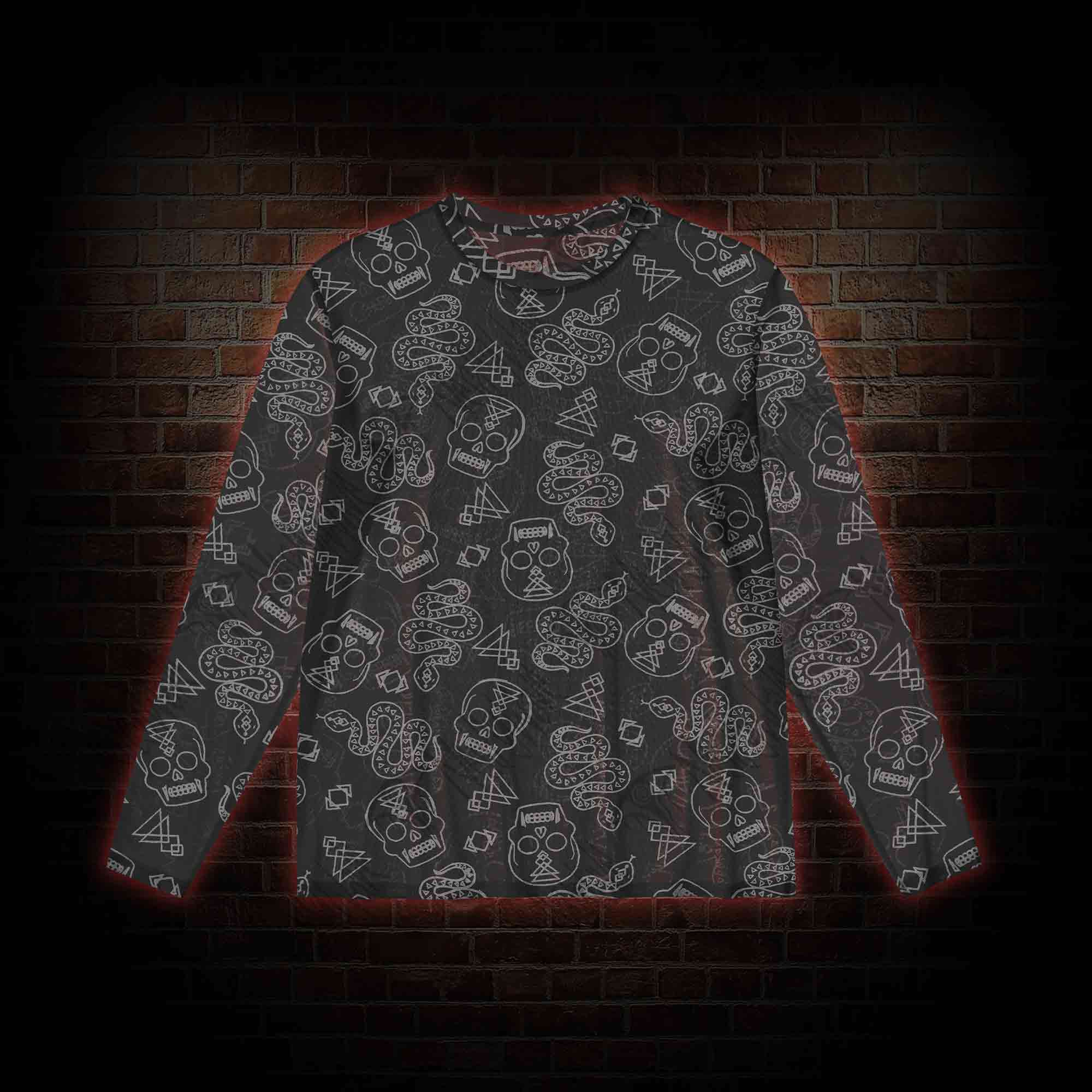 Skull and Snake Mesh Long Sleeve Top