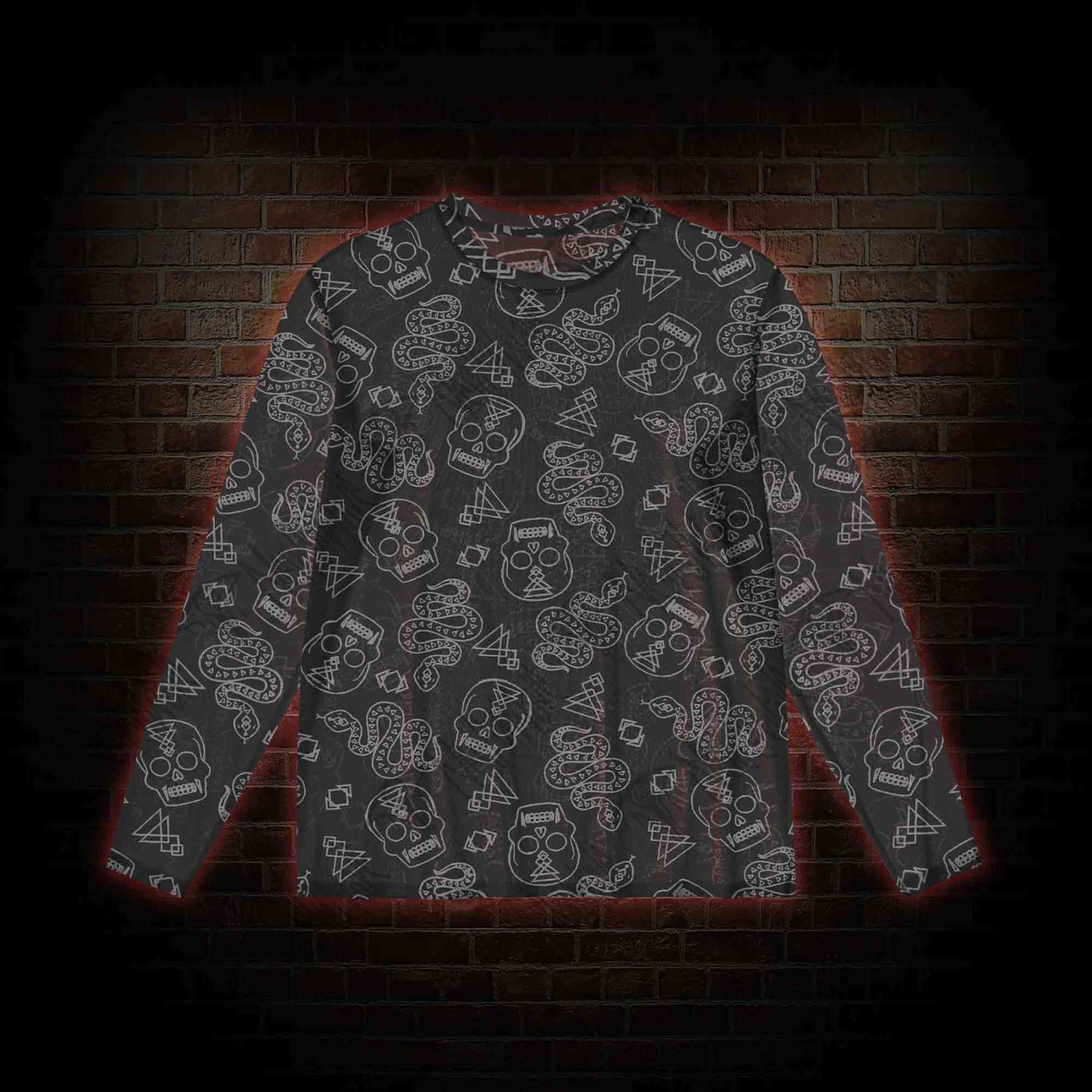 Skull and Snake Mesh Long Sleeve Top