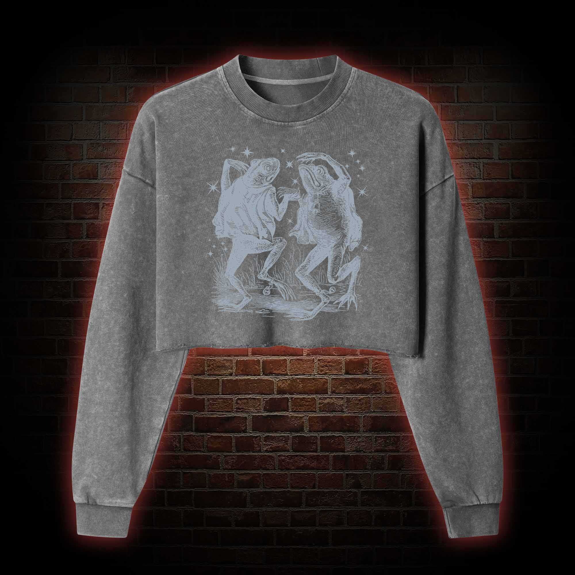 Dancing Frogs Washed Cropped Sweatshirts