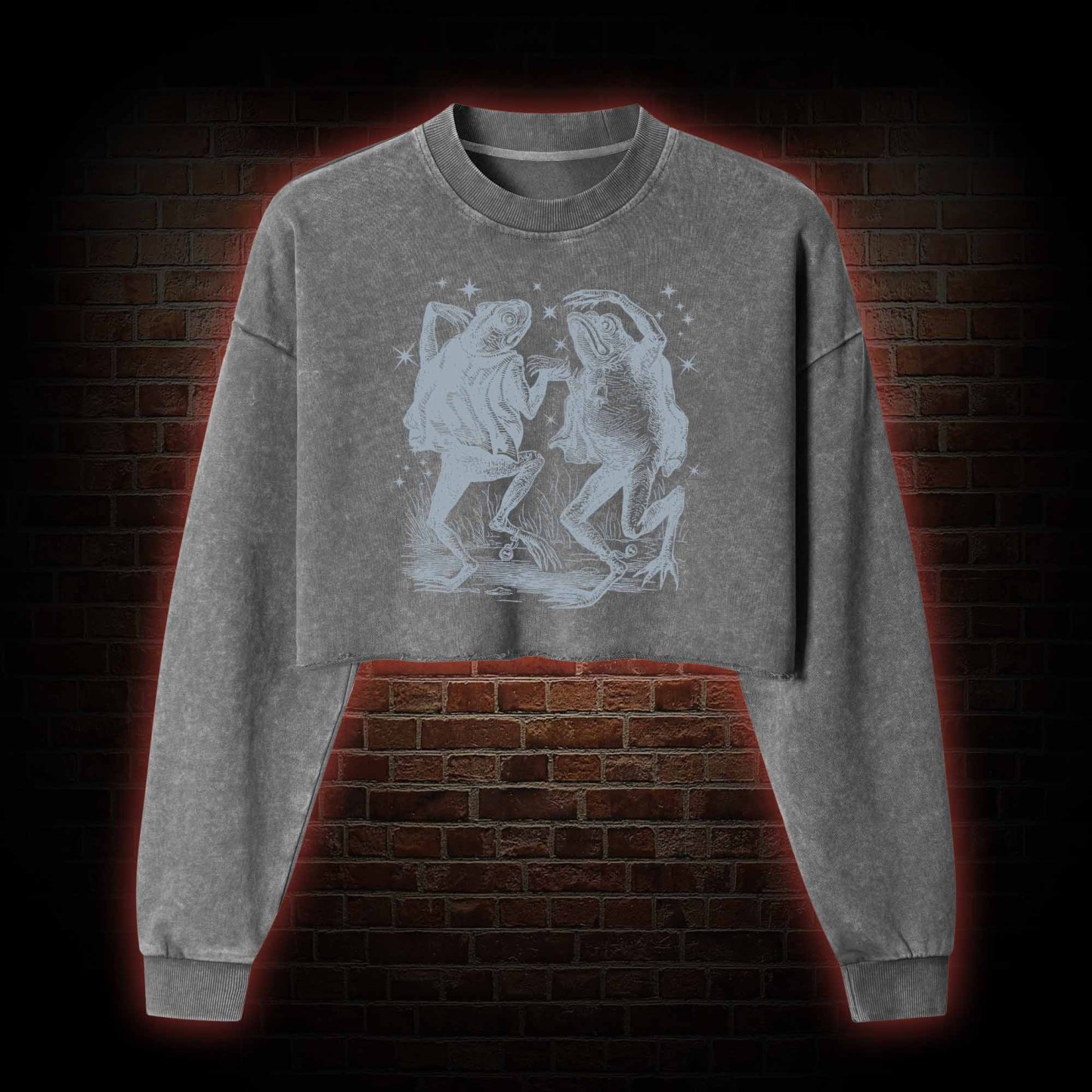 Dancing Frogs Washed Cropped Sweatshirts