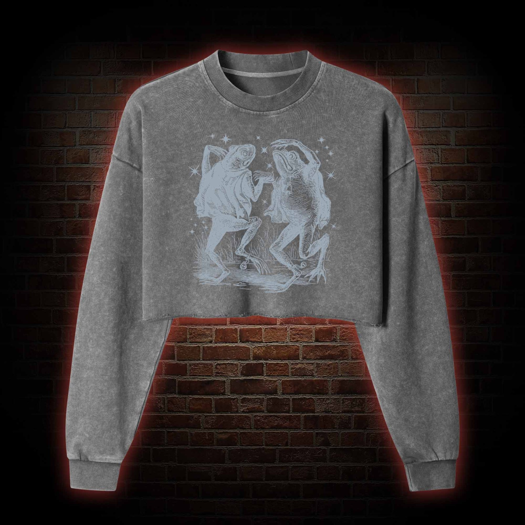 Dancing Frogs Washed Cropped Sweatshirts