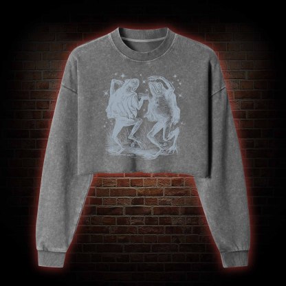 Dancing Frogs Washed Cropped Sweatshirts