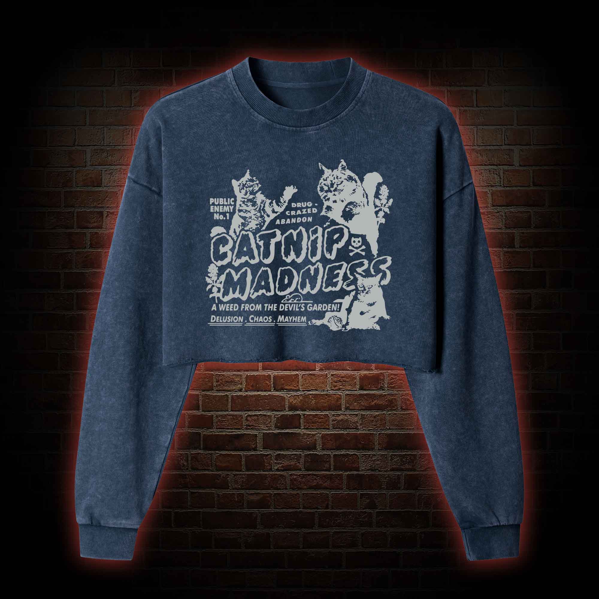 Catnip Madness Washed Cropped Sweatshirts