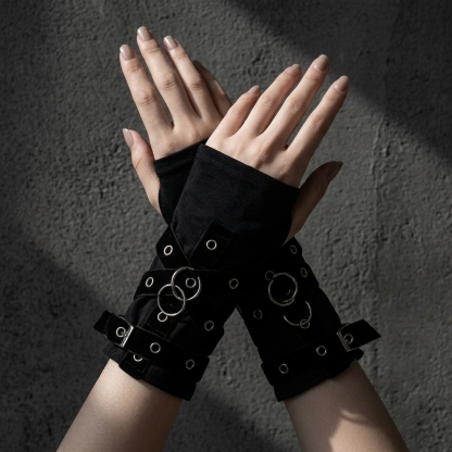 Metal Ring Strappy Fingerless Gloves