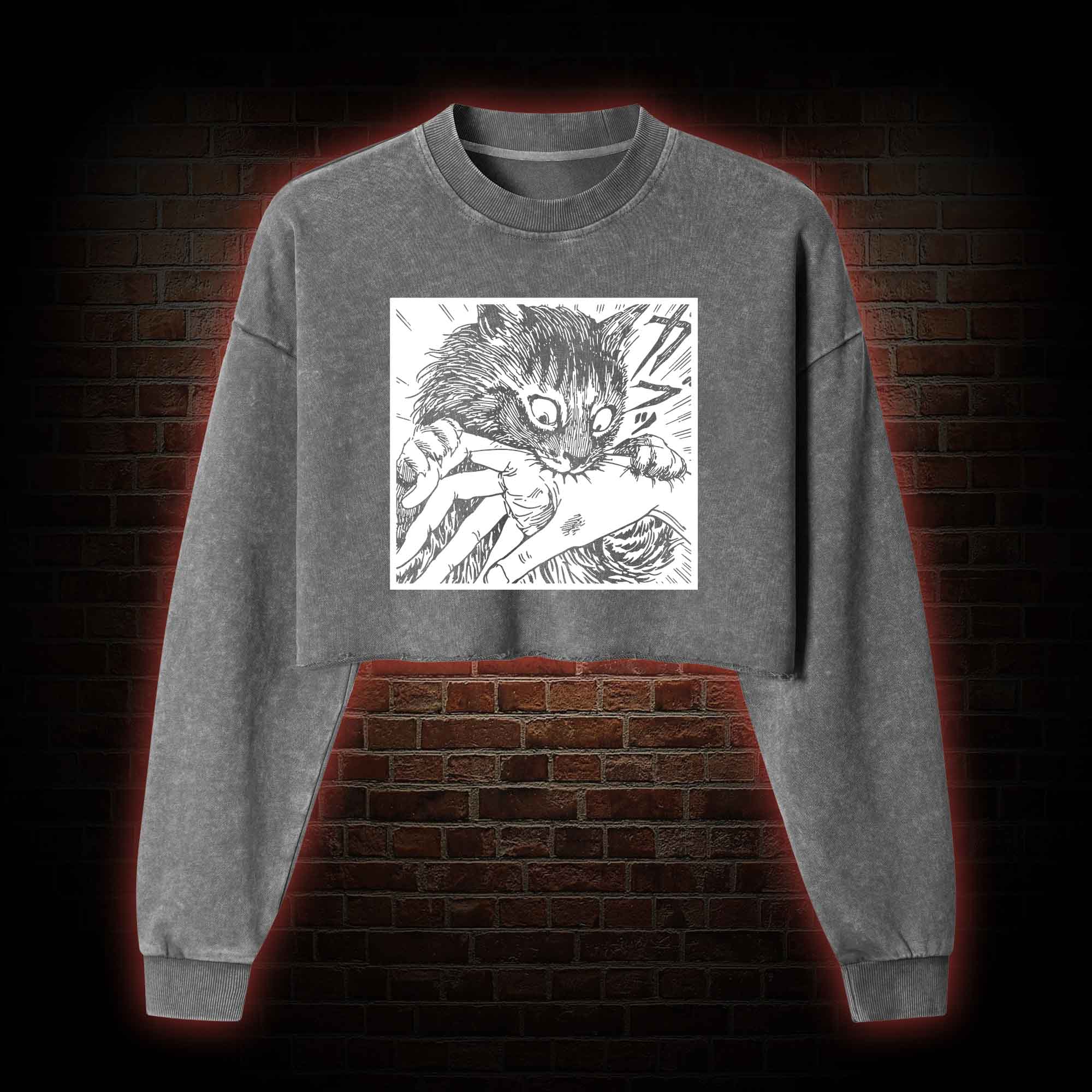 Tomie Cat Diary Anime Horror Washed Cropped Sweatshirts