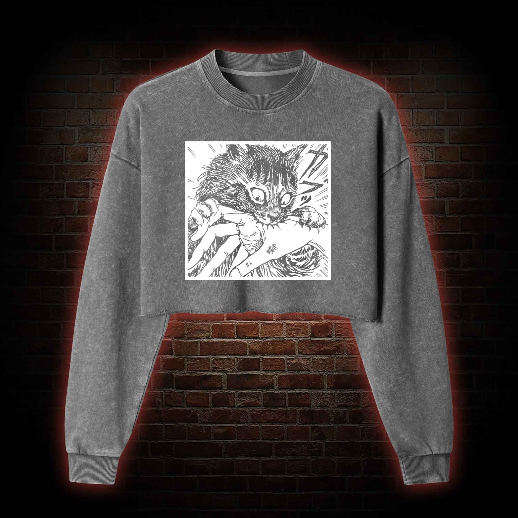Tomie Cat Diary Anime Horror Washed Cropped Sweatshirts