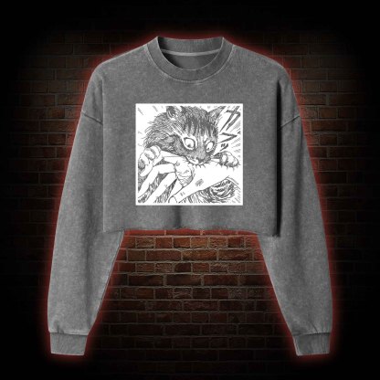 Tomie Cat Diary Anime Horror Washed Cropped Sweatshirts