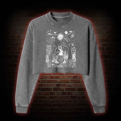 Celestial Cat Washed Cropped Sweatshirts