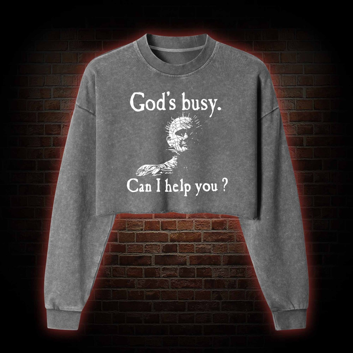 God’s Busy Can I Help You Washed Cropped Sweatshirts