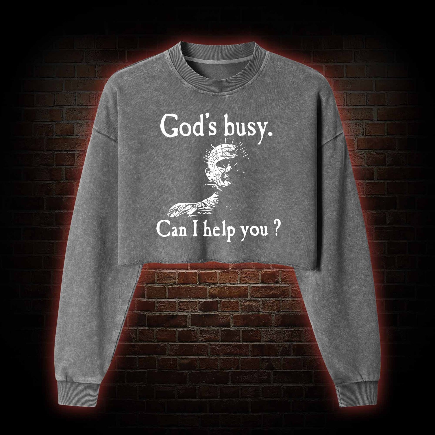 God’s Busy Can I Help You Washed Cropped Sweatshirts