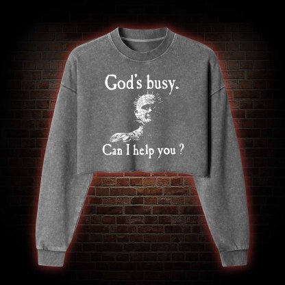 God’s Busy Can I Help You Washed Cropped Sweatshirts