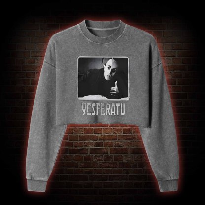 Yesferatu Funny Horror Retro Washed Cropped Sweatshirts