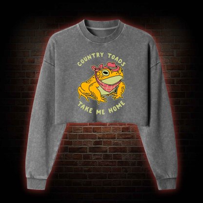 Country Toads Take Me Home Washed Cropped Sweatshirts