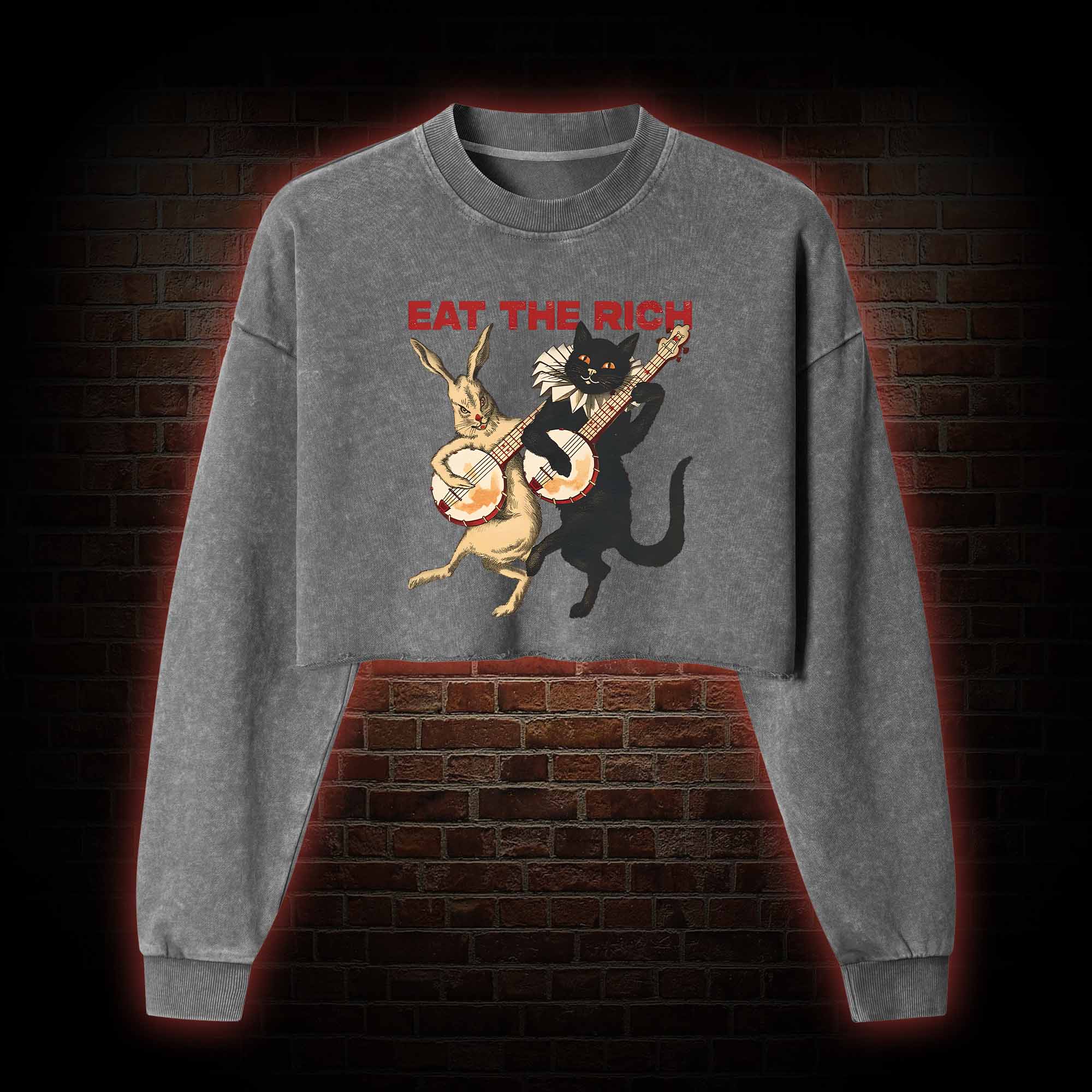 Eat The Rich Washed Cropped Sweatshirts