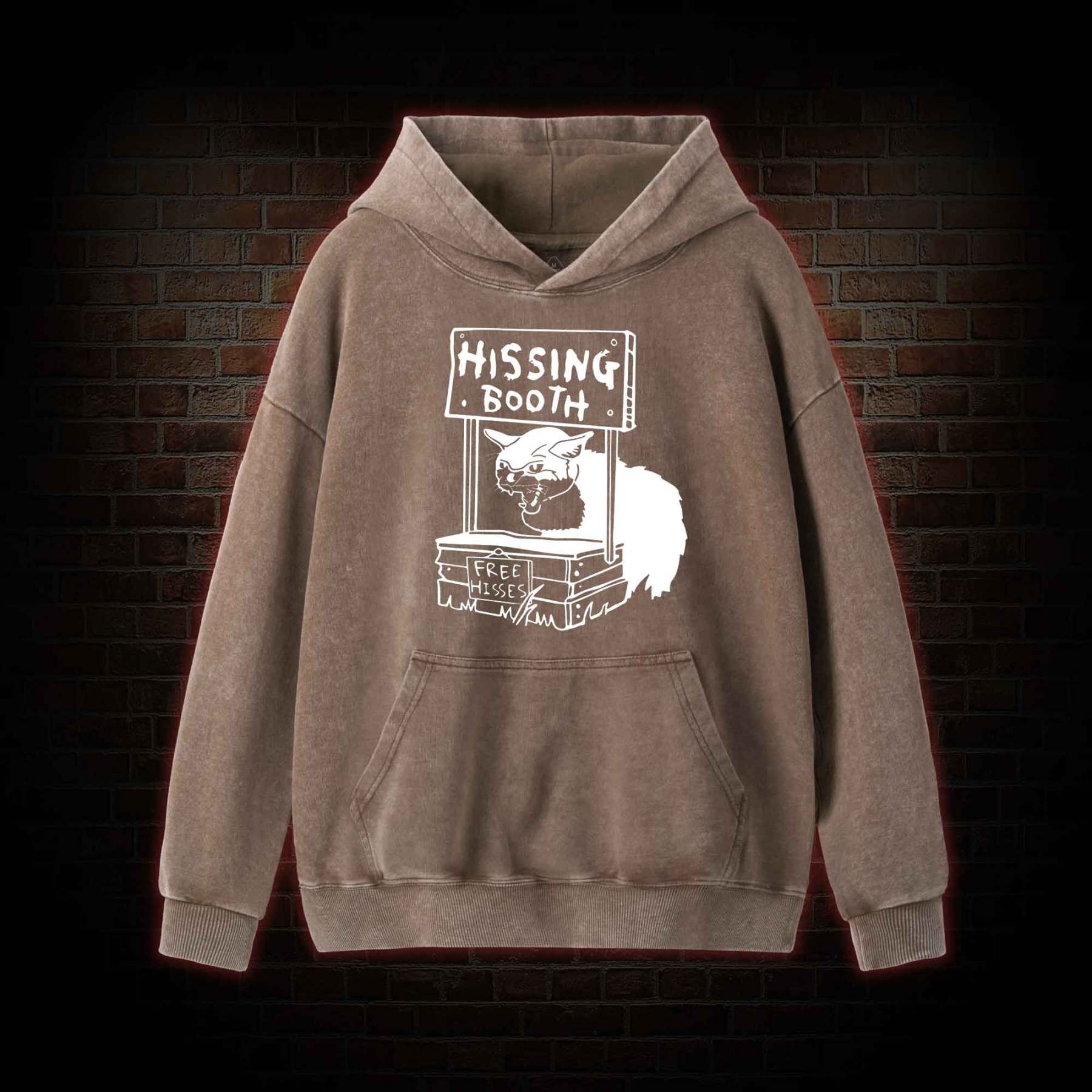 Cat Hissing Booth Washed Hoodie