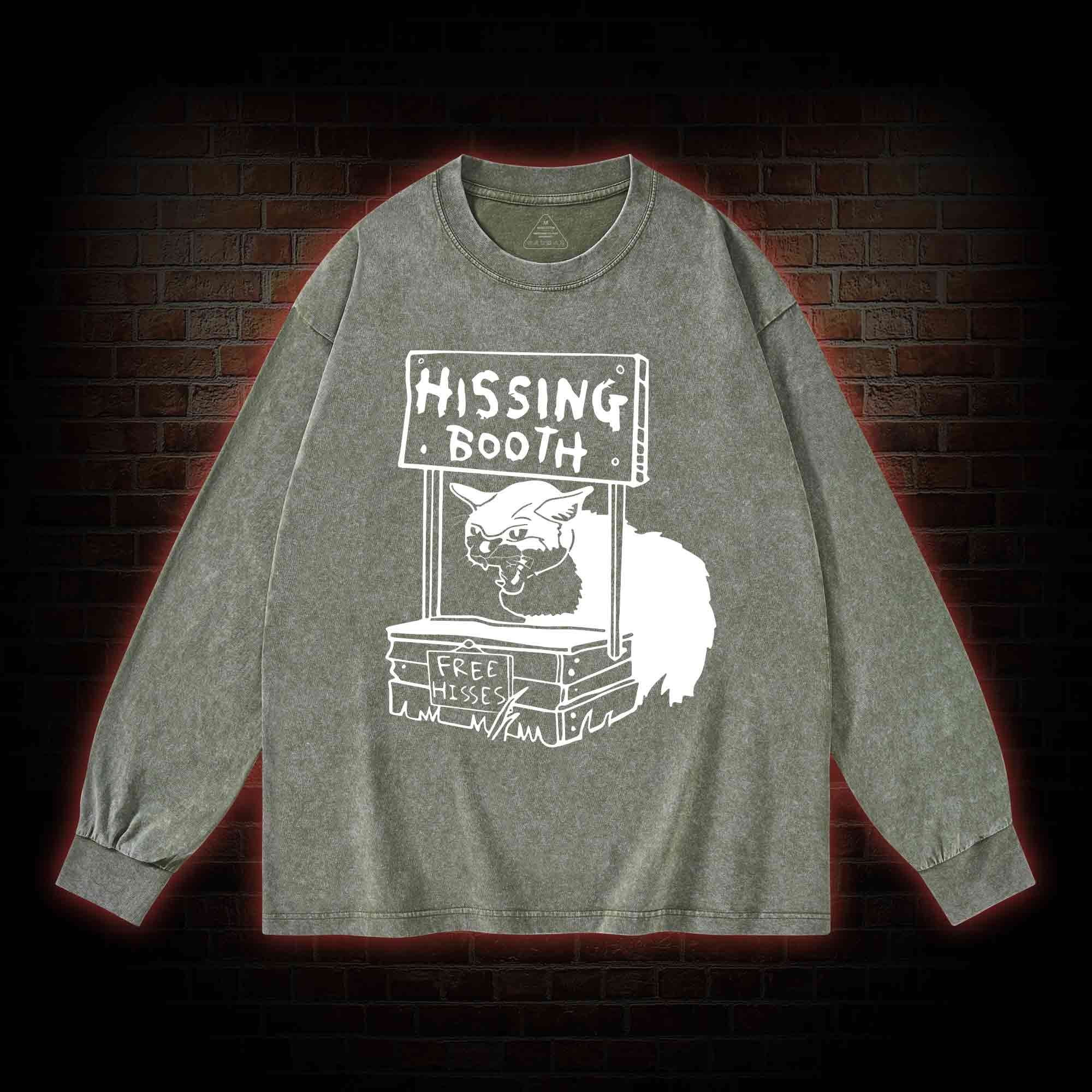 Cat Hissing Booth Washed Long-Sleeve T-shirt