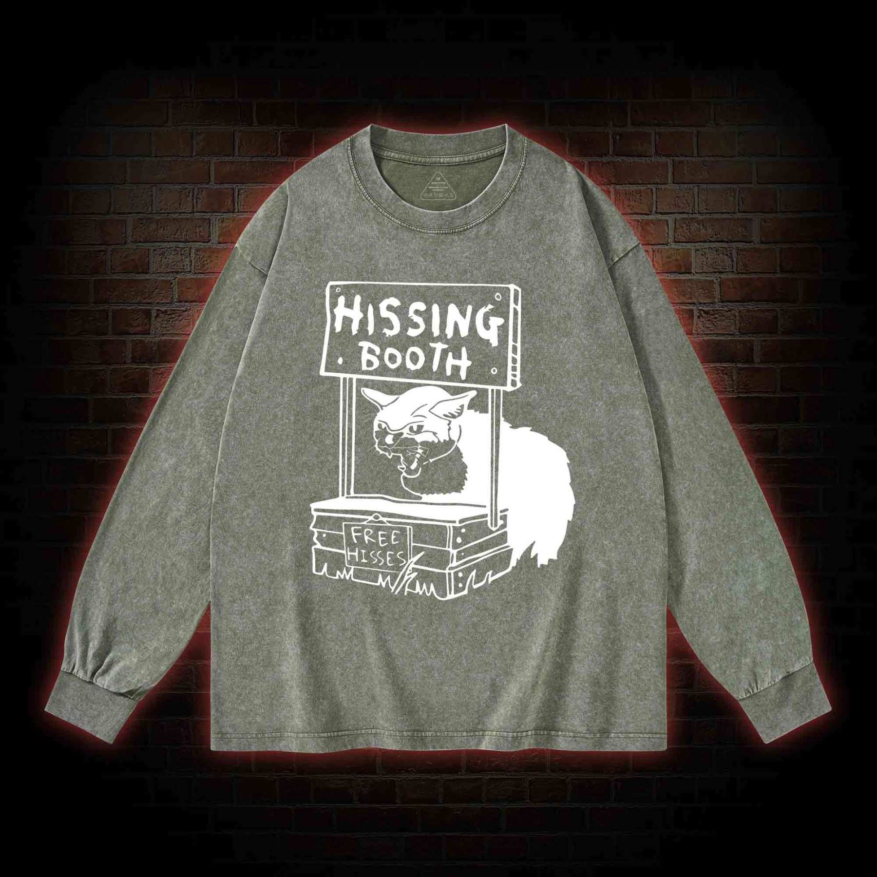 Cat Hissing Booth Washed Long-Sleeve T-shirt