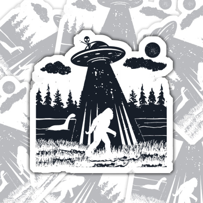 Bigfoot Sasquatch Alien UFO Loch Ness Monster Sticker