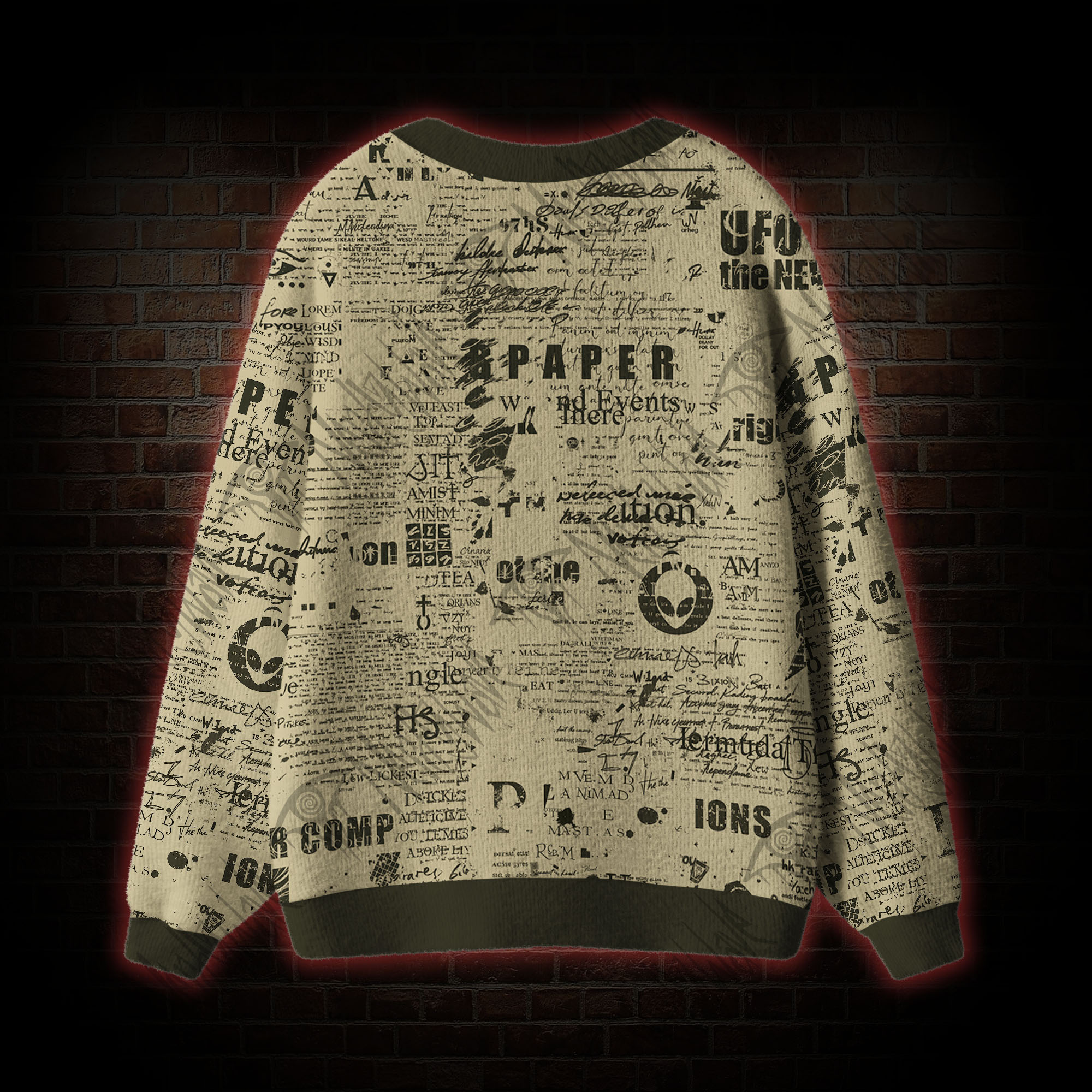 Alien Newspaper Cardigan Sweater