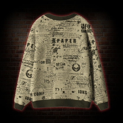 Alien Newspaper Cardigan Sweater