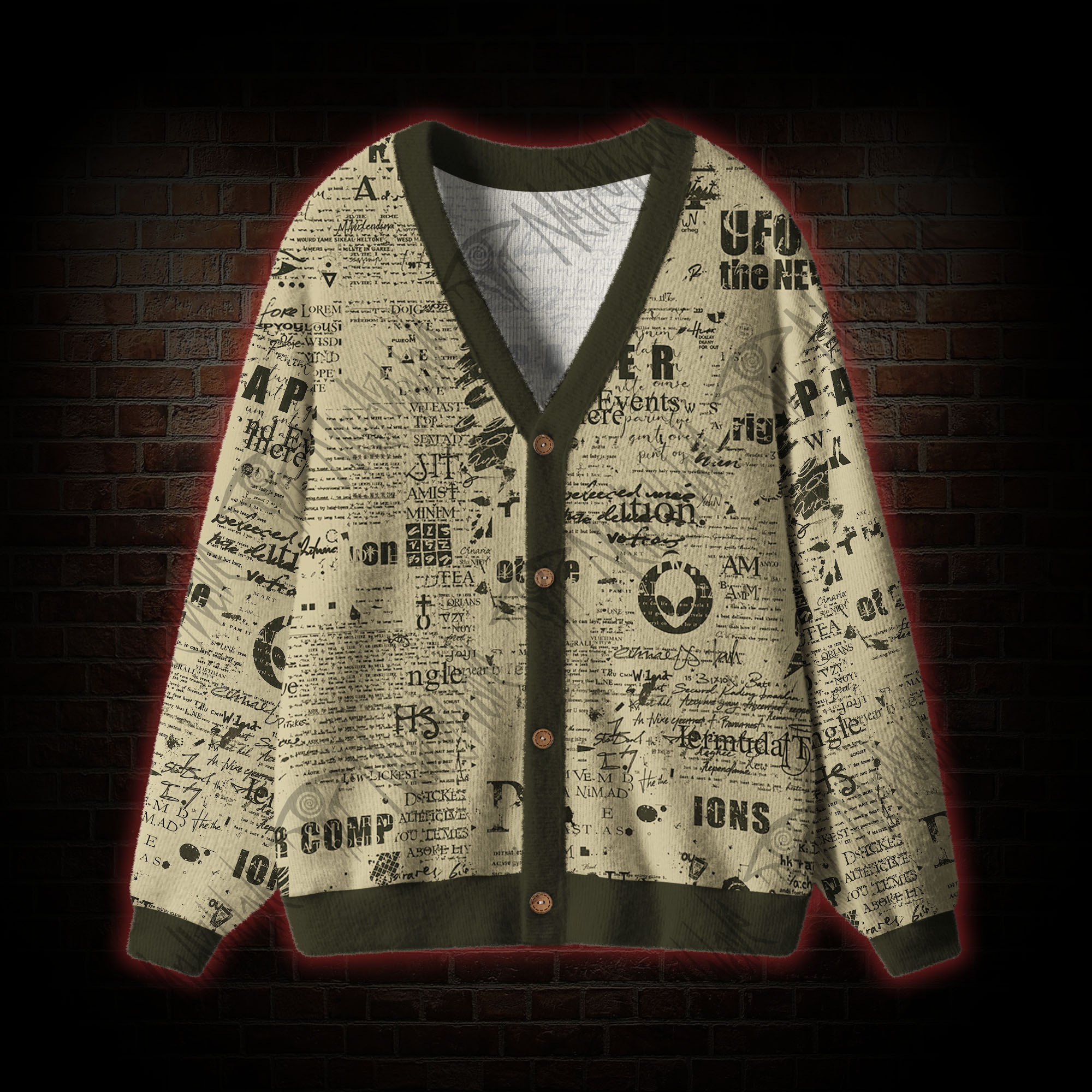 Alien Newspaper Cardigan Sweater