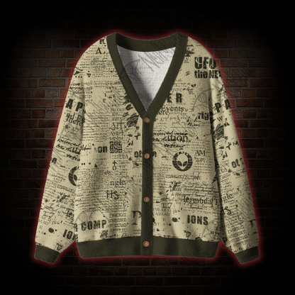 Alien Newspaper Cardigan Sweater