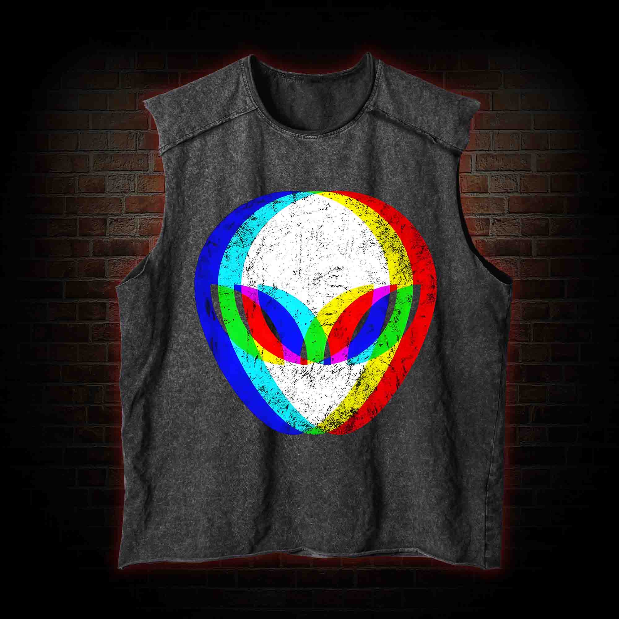 Alien Head Trippy Vintage Washed Tank Top