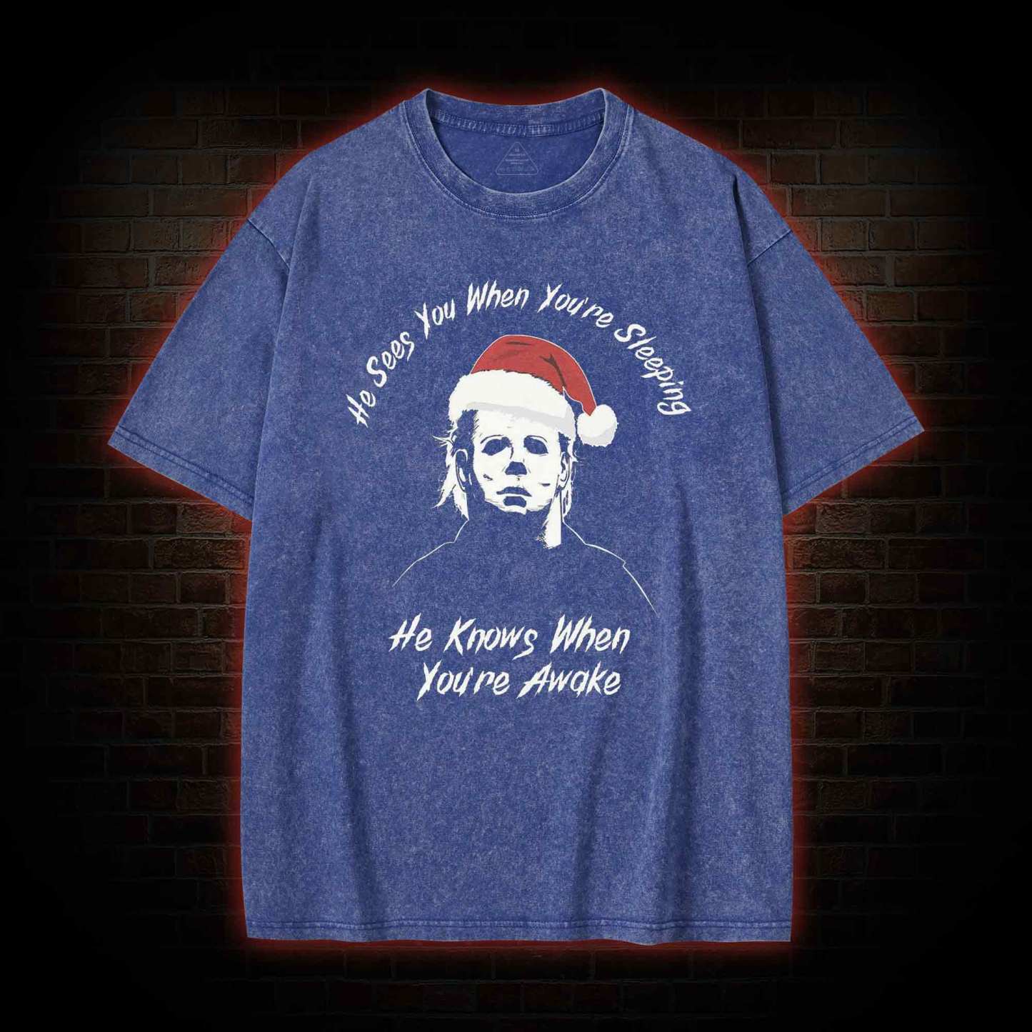 He Sees You When You're Sheeping Washed T-shirt