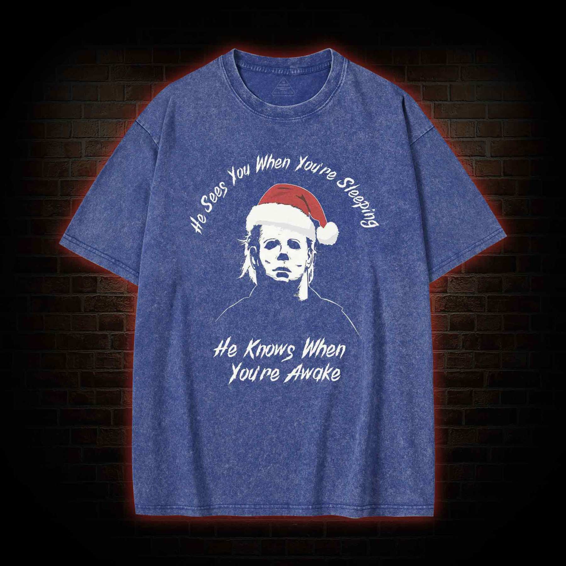 He Sees You When You're Sheeping Washed T-shirt