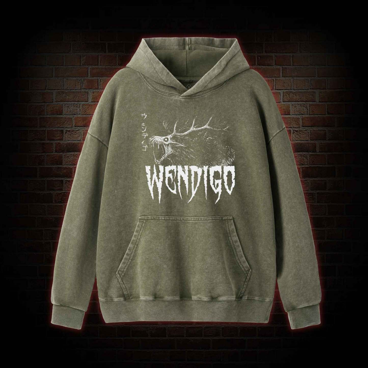 Wendigo Scary Monster Washed Hoodie