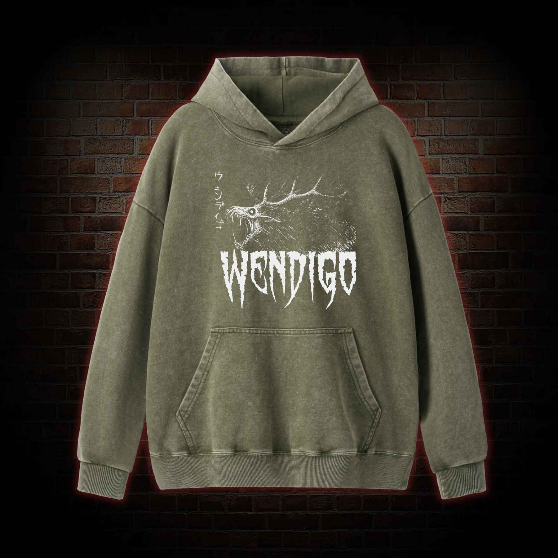 Wendigo Scary Monster Washed Hoodie
