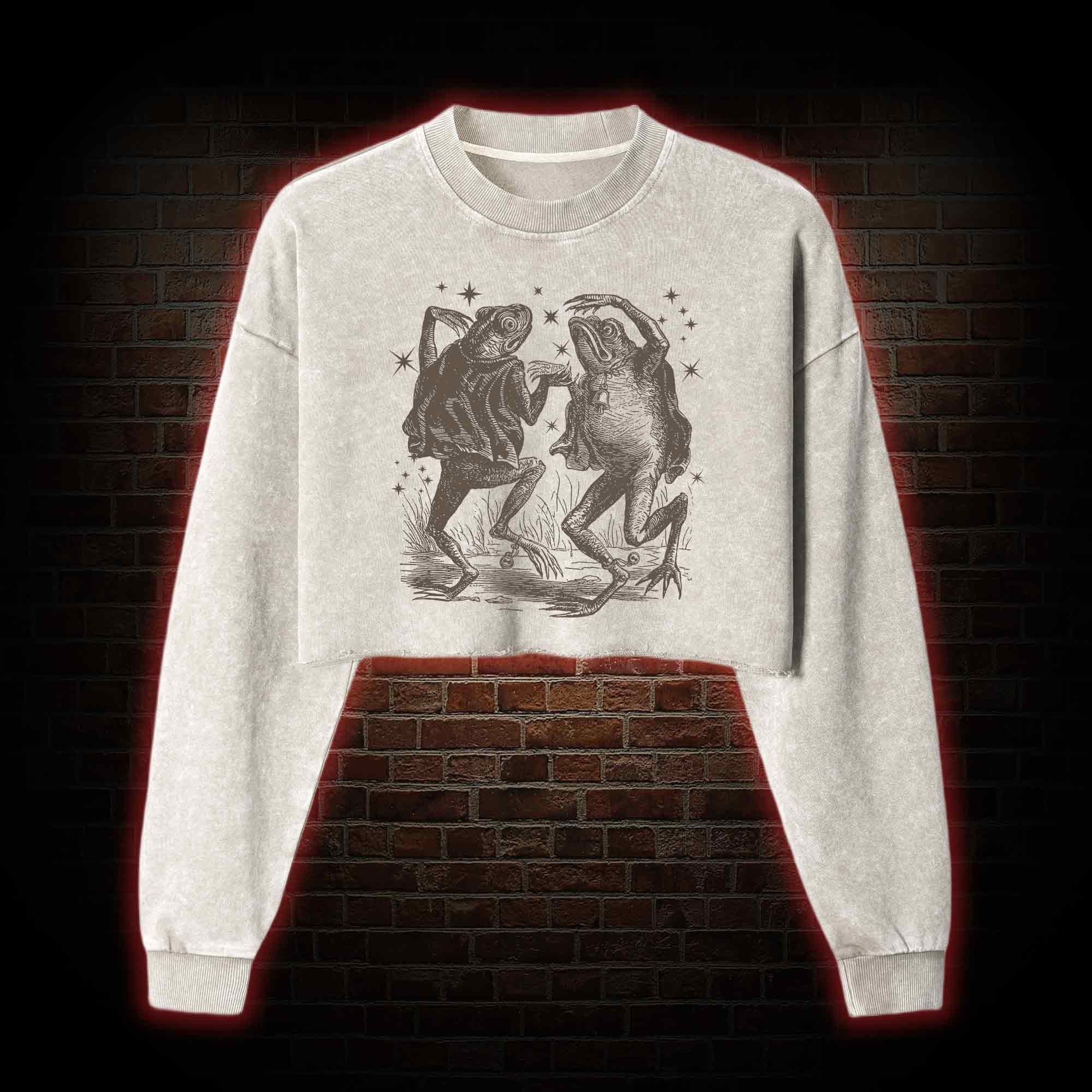 Dancing Frogs Washed Cropped Sweatshirts