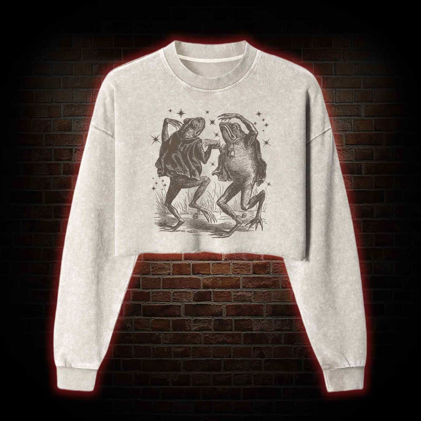Dancing Frogs Washed Cropped Sweatshirts